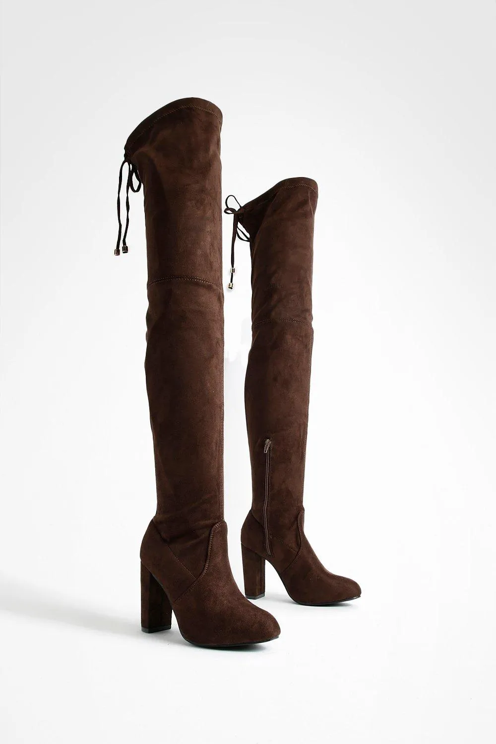 Block Heel Stretch Knee High Boots