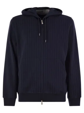 Brunello Cucinelli    Brunello Cucinelli Double Pinstripe Fleece Topwear In Cotton, Cashmere And Silk With Zip And Hood