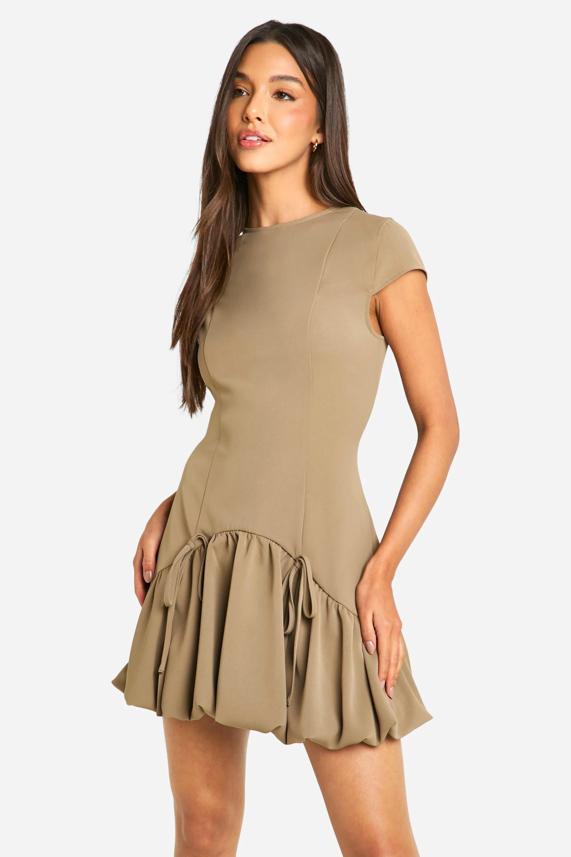 Bubble Hem Cap Sleeve Tailored Mini Dress