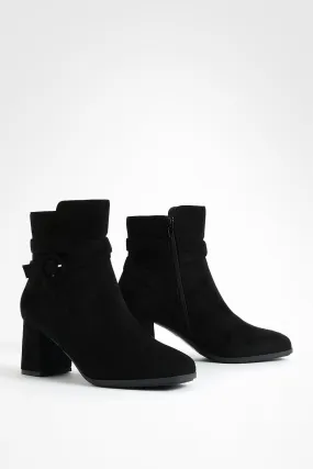 Buckle Detail Faux Suede Block Heel Ankle Boots