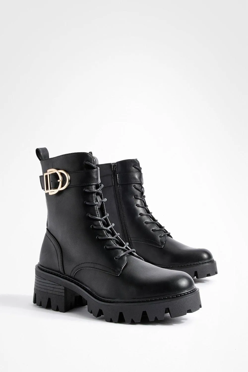 Buckle Detail Heeled Combat Boots