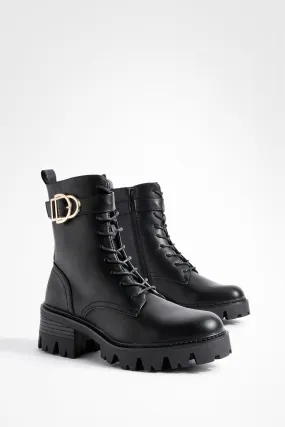 Buckle Detail Heeled Combat Boots