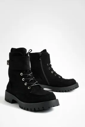 Buckle Detail Lace Up Combat Boots