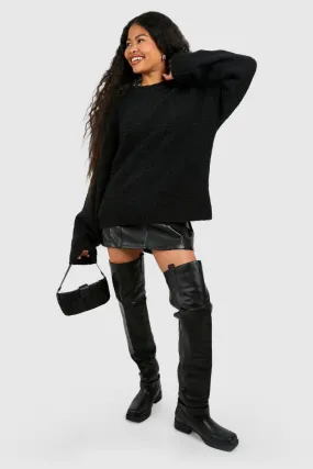 Buckle Detail Square Toe Over Knee Chunky Biker Boots