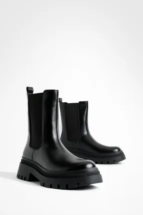 Calf Height Double Tab Chunky Chelsea Boots