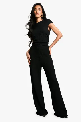 Cap Sleeve Textured Wide Leg Jumpsuit