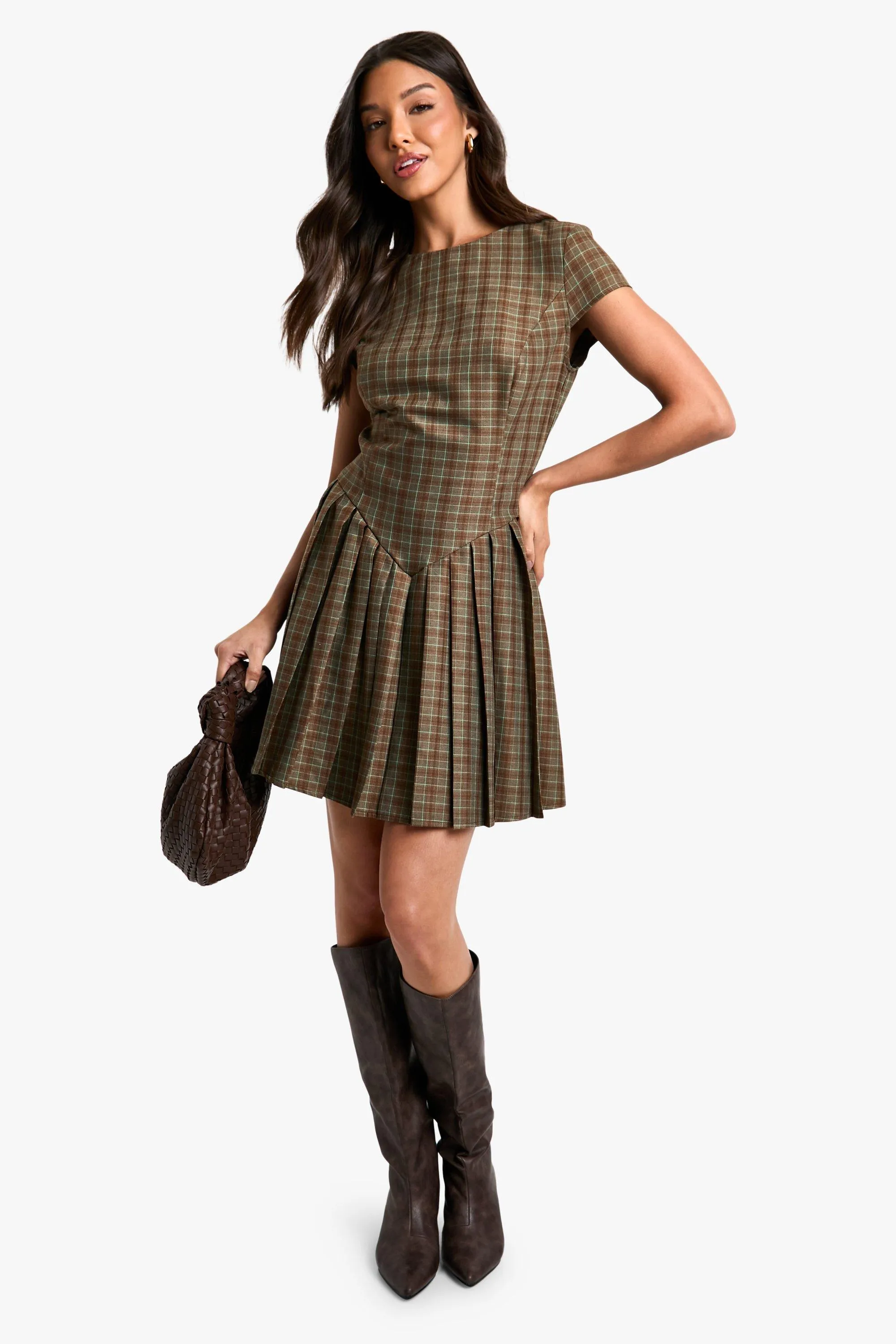 Cap Sleeved Pleated Tailored Dress