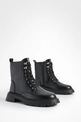 Croc Tab Detail Biker Boots