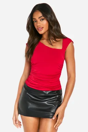 Double Layer Asymmetric Cap Sleeve Top