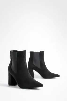 Faux Suede Block Heel Pointed Toe Ankle Boots