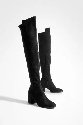 Faux Suede Stretch Back Over The Knee Boots