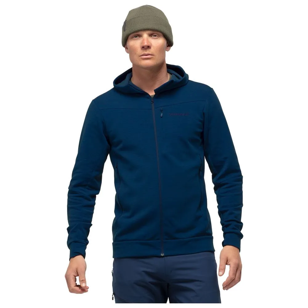 Fleece Norrona ---Falketind Warmwool2 Stretch Zip Hood Indigo Night