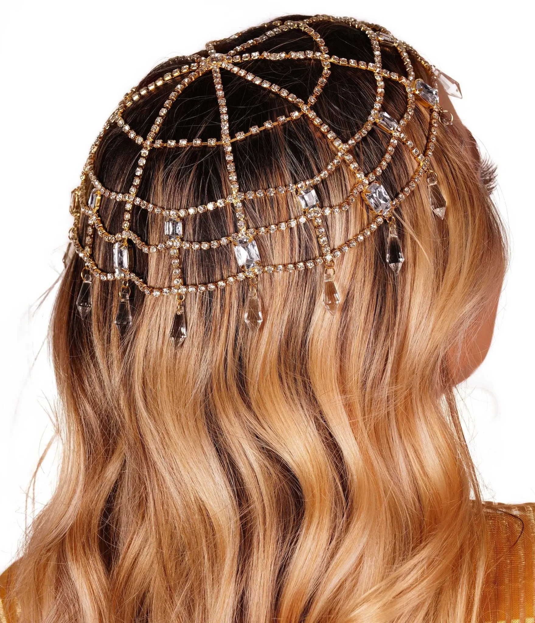 Gold & Clear Rhinestone Cap Headpiece