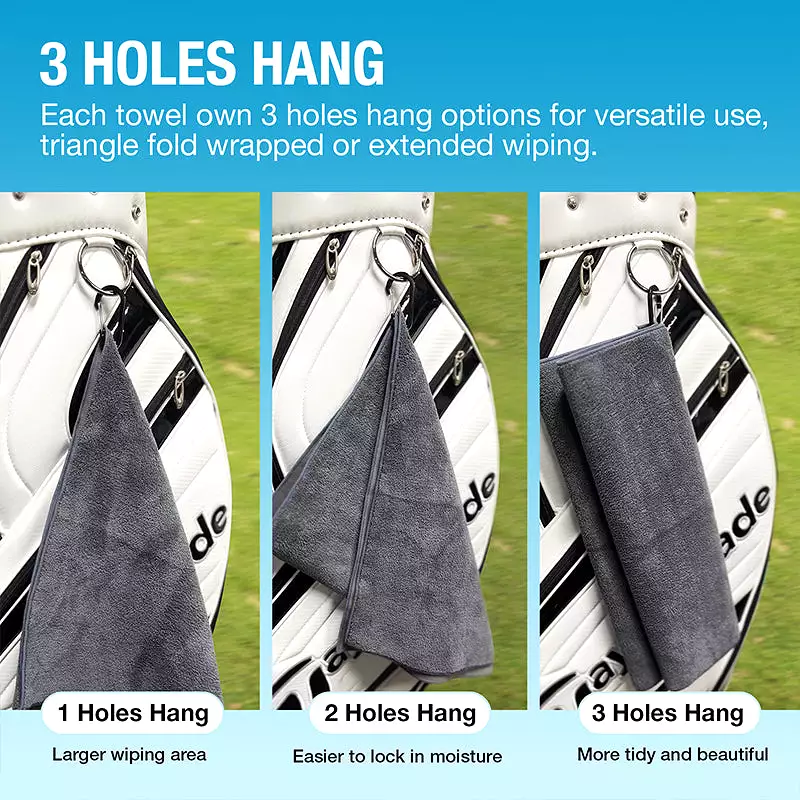 Golf Towel Suede Double Sided Absorbent Coral Velvet Thickened Towel ( 2Pcs Golf Towel with Carabiner Clip)