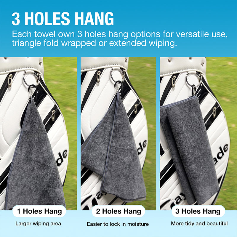 Golf Towel Suede Double Sided Absorbent Coral Velvet Thickened Towel ( 2Pcs Golf Towel with Carabiner Clip)