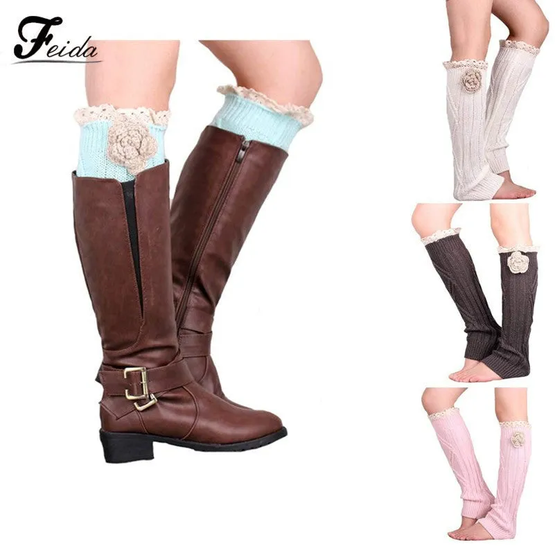 Knitted Socks Leg Warmers Boot Cuffs Gaiters Women's knee socks calentadores piernas polainas beenwarmers Feida