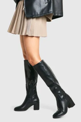 Low Block Basic Pull On Knee High Boots