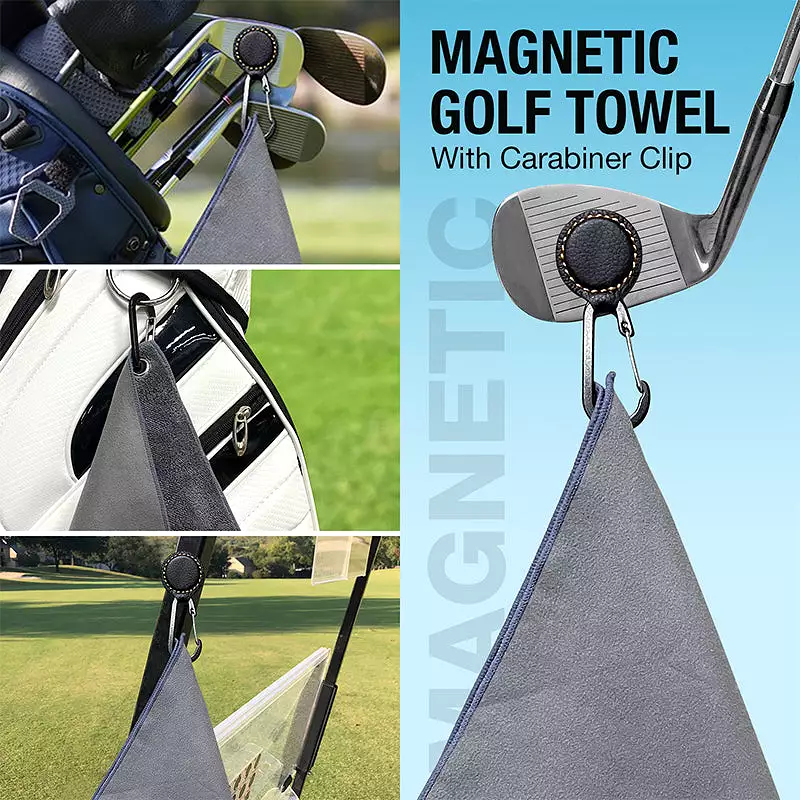 Magnetic Golf Towel (2Pcs Golf Towel with Carabiner Clip & Magnet)