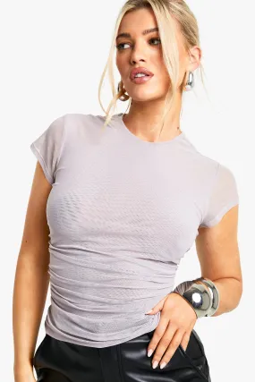 Mesh Cap Sleeve Ruched Side Top