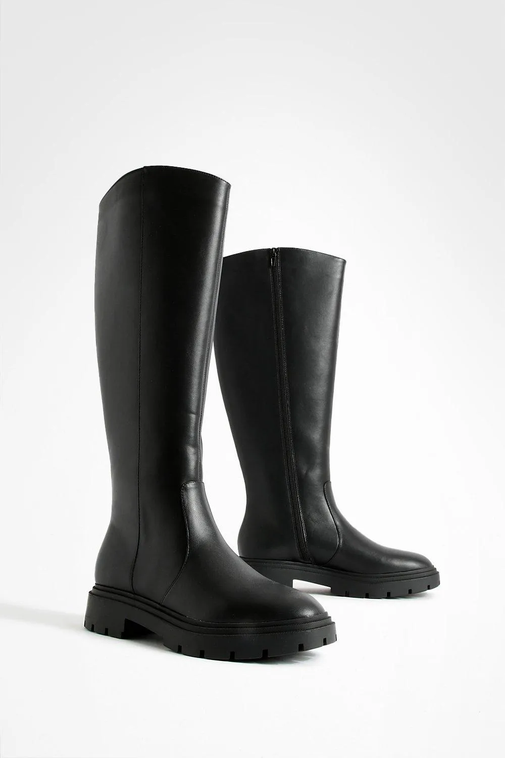 Minimal Chunky Sole Knee High Boots