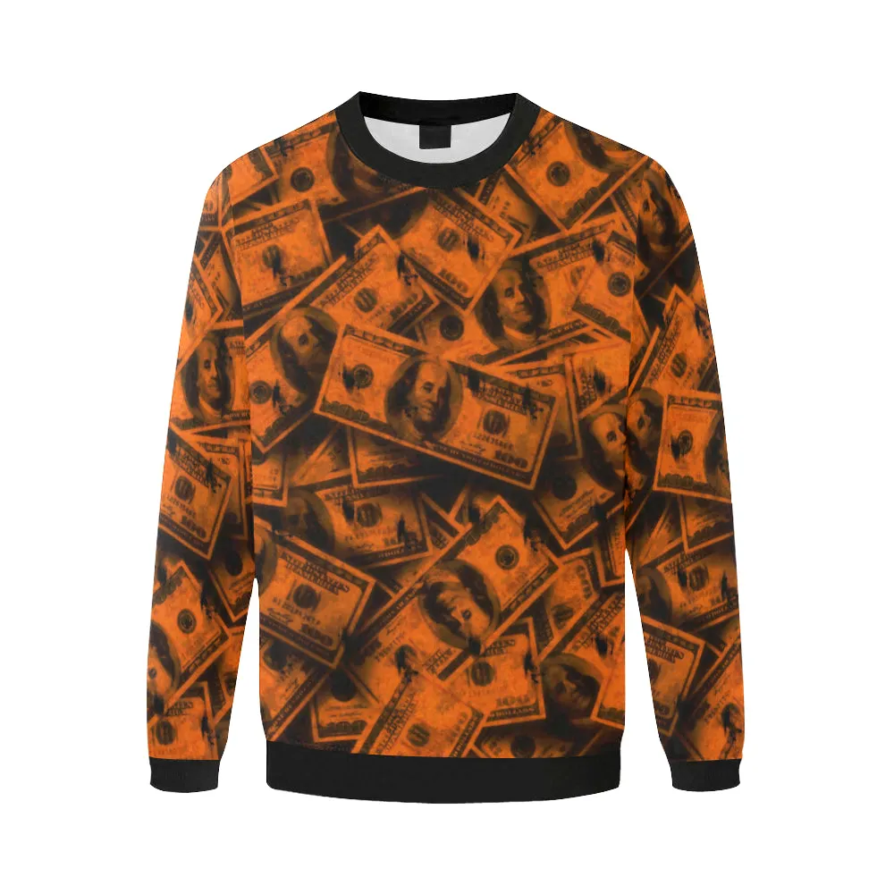 Orange Grunge Money Men's Big & Tall Oversized Fleece Crewneck Sweatshirt