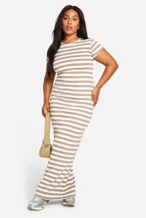 Plus Basic Rib Stripe Cap Sleeve Maxi