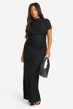 Plus Tetxured Ruched Cap Sleeve Column Dress