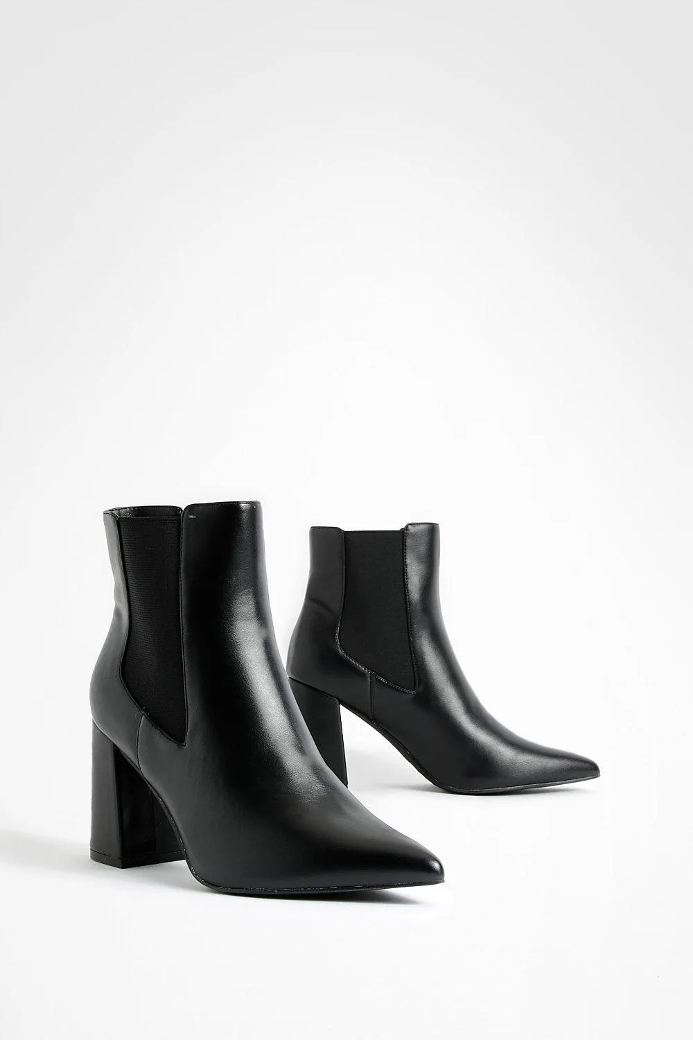 Pu Block Heel Pointed Toe Ankle Boots