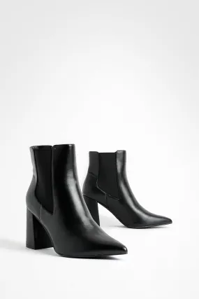 Pu Block Heel Pointed Toe Ankle Boots