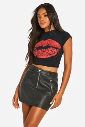 Rhinestone Lips Cap Sleeve T-Shirt