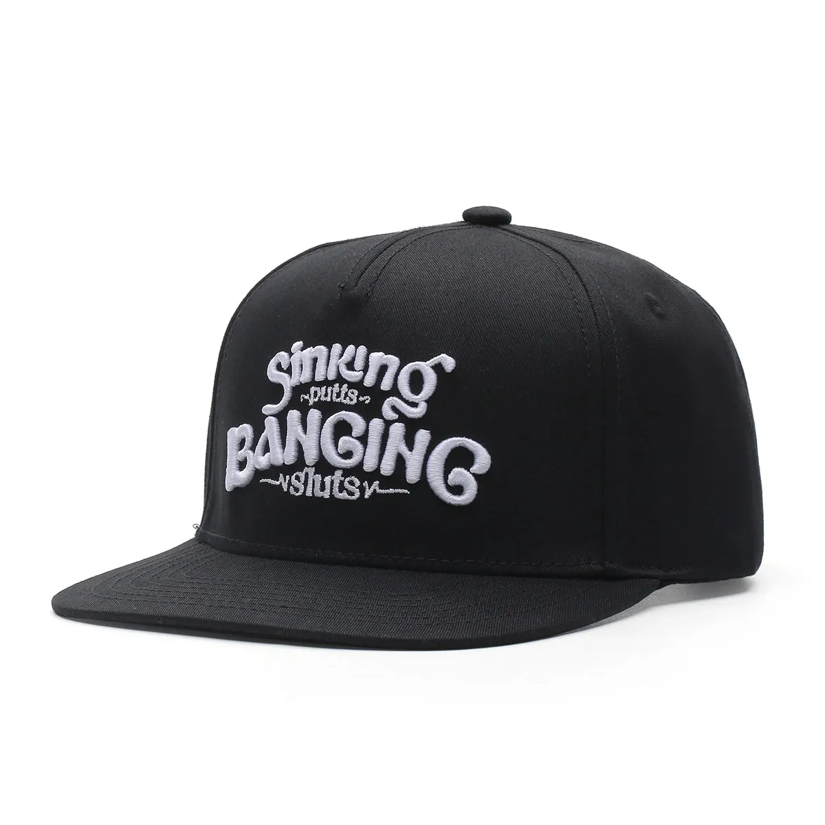 Sinking Putts & Banging Sluts Black SnapBack Golf Hat - Flat Brim