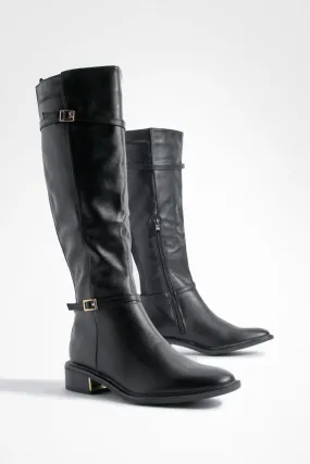 Small Buckle Detail Flat Riding Boots