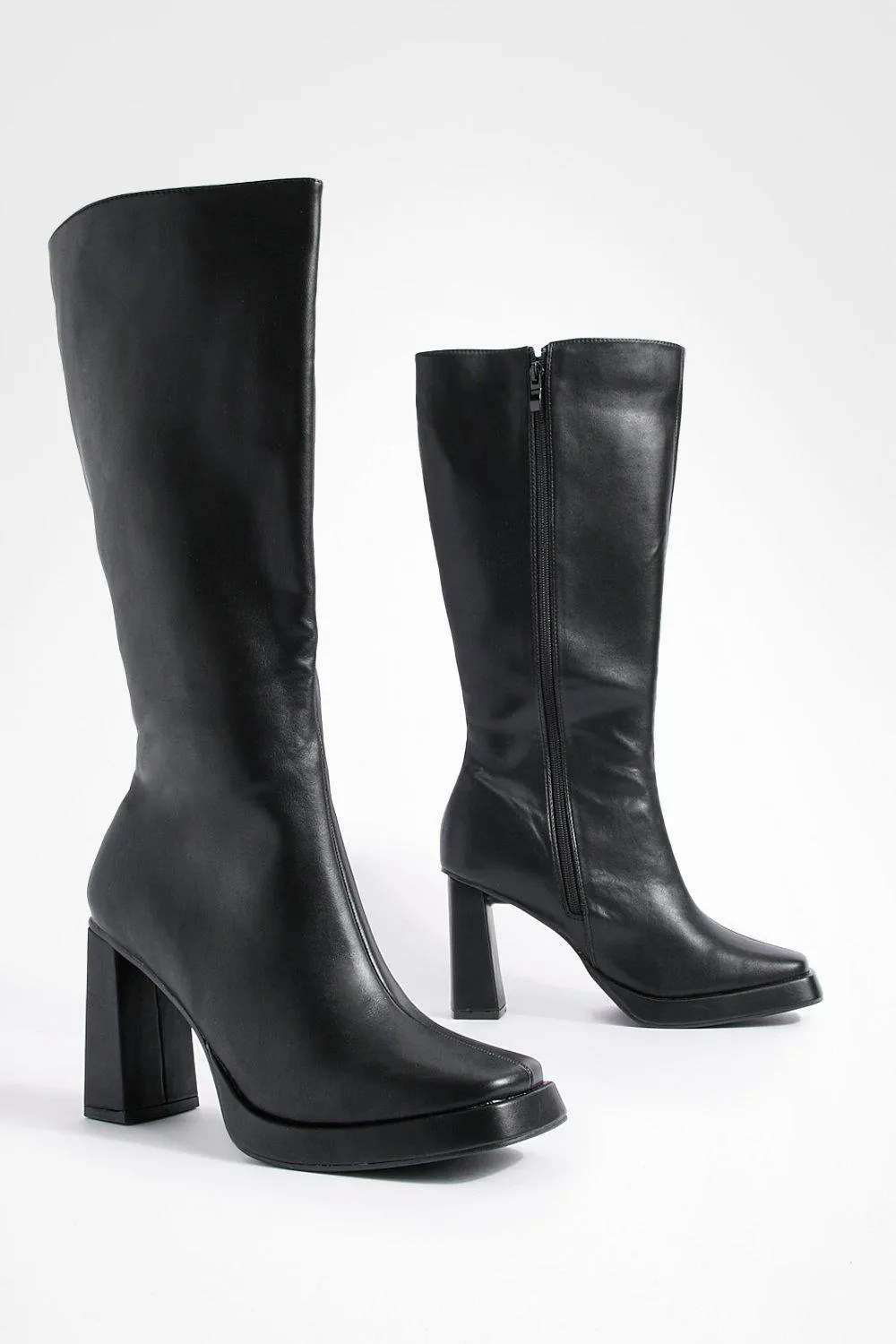 Square Toe Platform Knee High Boots