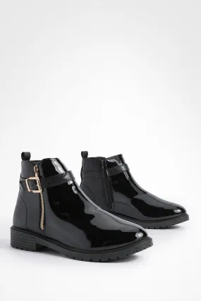 Wide Width Basic Buckle And Zip Detail Chelsea Boots