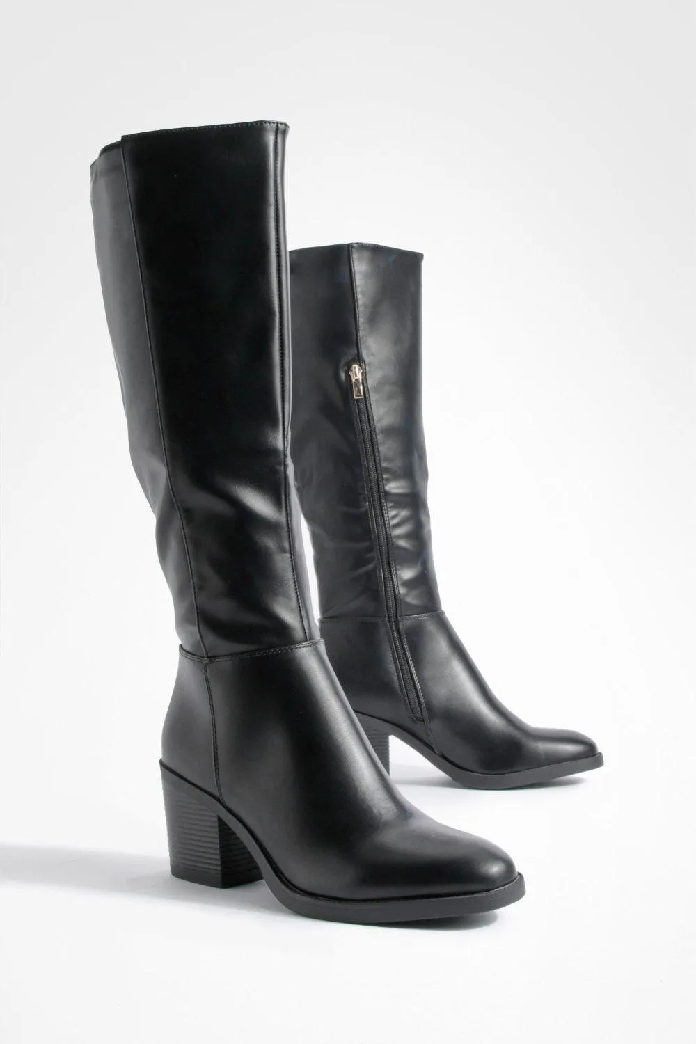 Wide Width Block Heel Knee High Boots