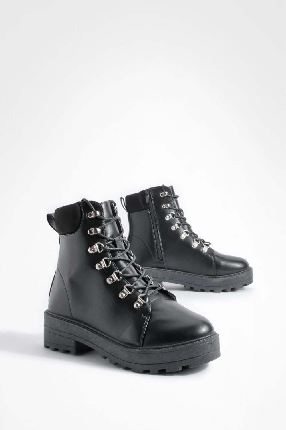 Wide Width Eyelet Detail Lace Up Chunky Combat Boots