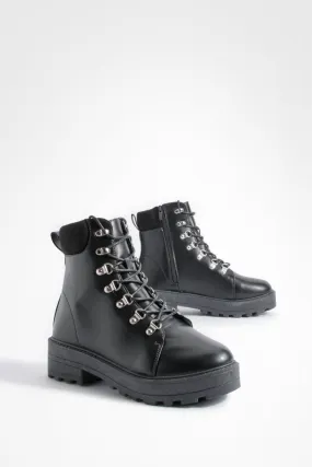 Wide Width Eyelet Detail Lace Up Chunky Combat Boots