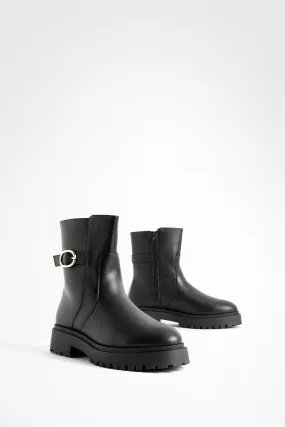 Wide Width Oval Buckle Chunky Chelsea Boots