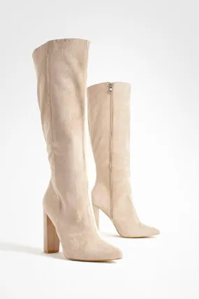 Wide Width Pointed Knee High Heeled Boots