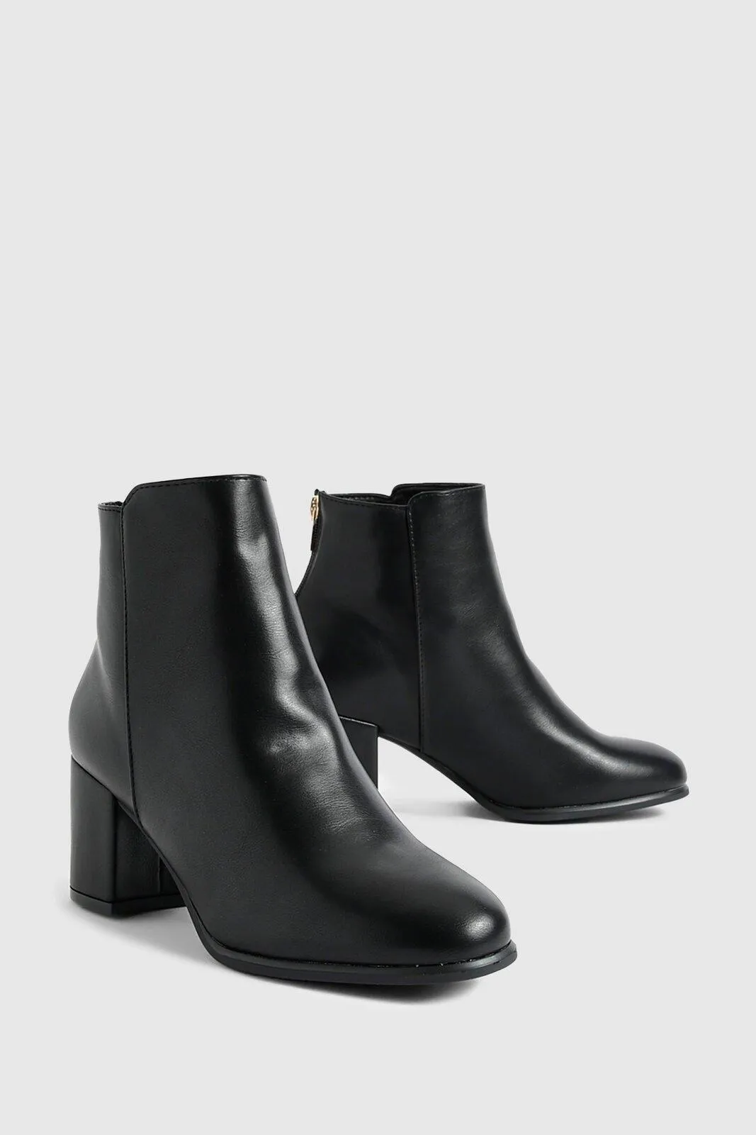 Wide Width Pu Low Block Heel Ankle Boots