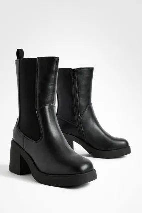 Wide Width Tab Detail Chunky Calf High Boots