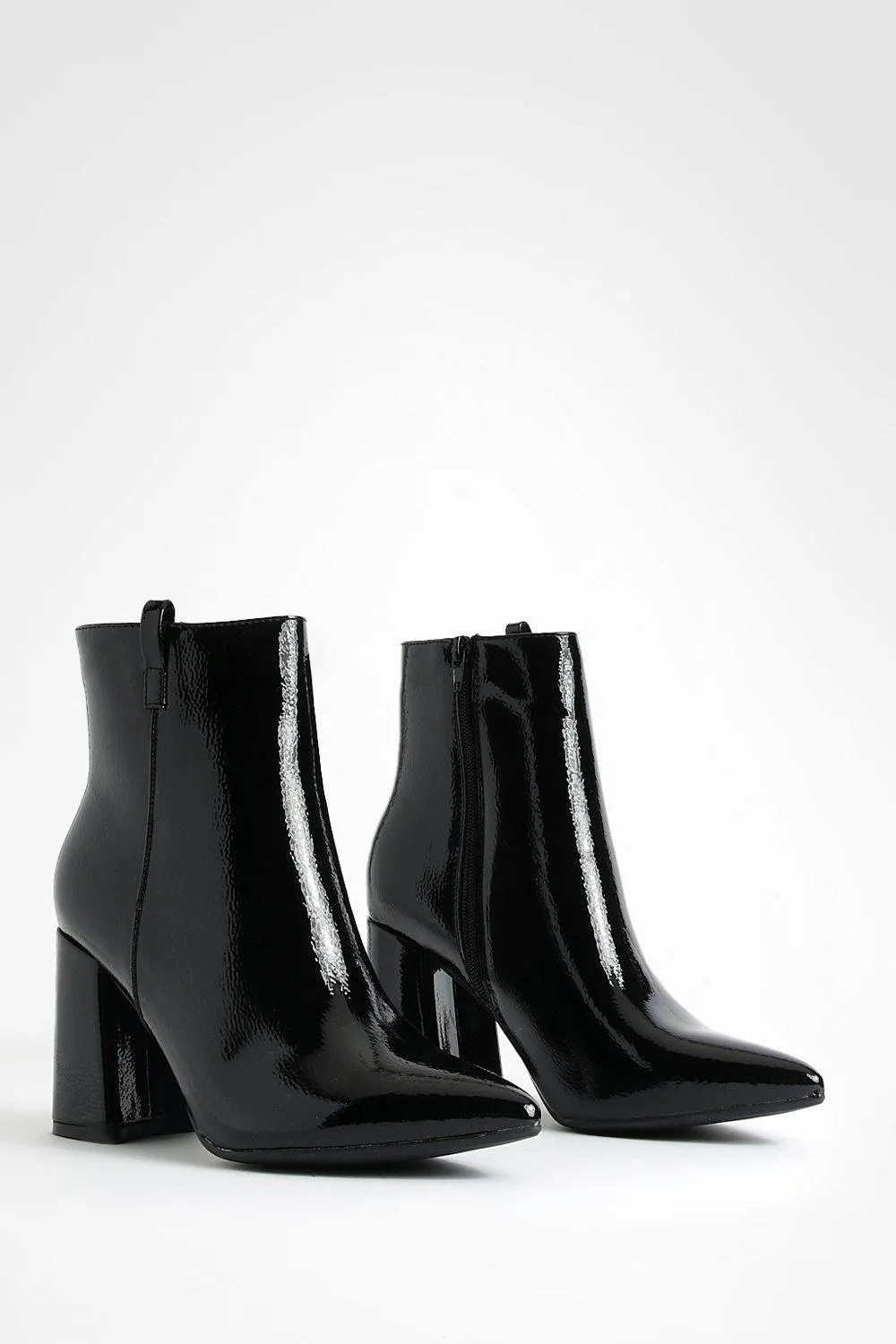 Wide Width Textured Patent Block Heel Boots