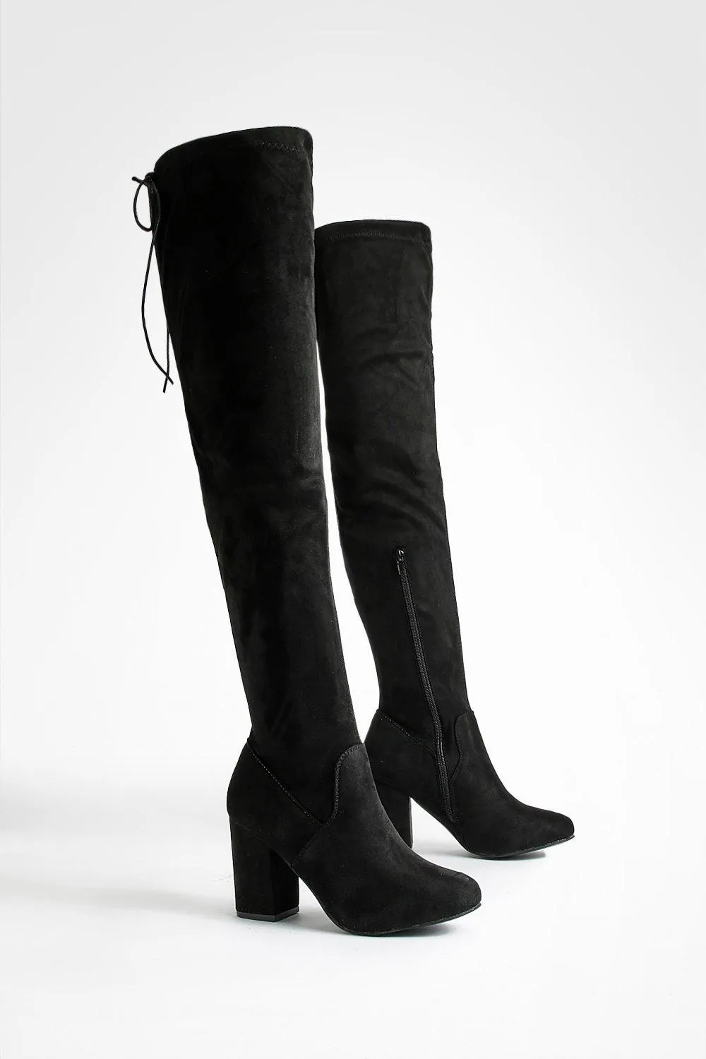 Wide Width Thigh High Block Heel Boots