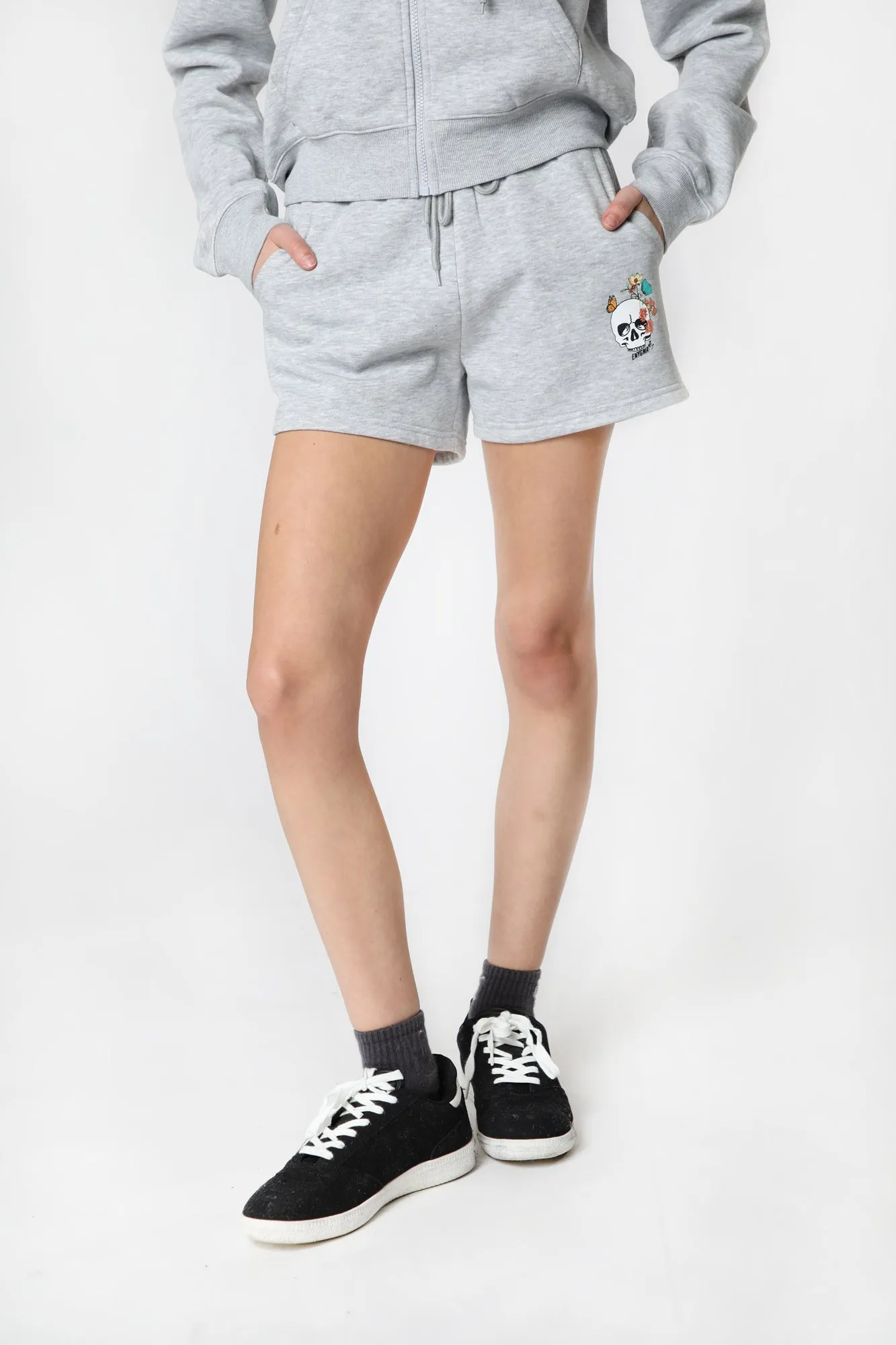 Womens Enygma Basic Fleece Skull Shorts